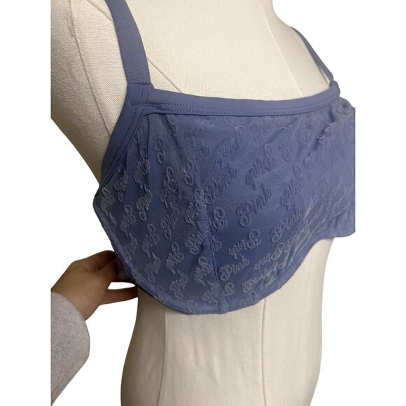 Victoria's Secret PINK Wink Unlined Scoop Bra Women Size XL All Over Logo - Picture 3 of 13